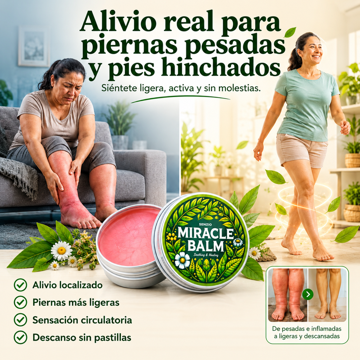 Alivio real para piernas pesadas y pies hinchados